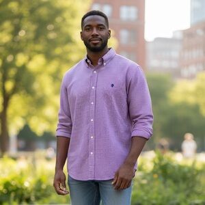 Chaps Men’s XXL Button Down Shirt Purple Navy Check Easy Care Classic Fit